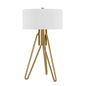 25" Brass Metal Two Light Tripod Table Lamp With White Drum Shade