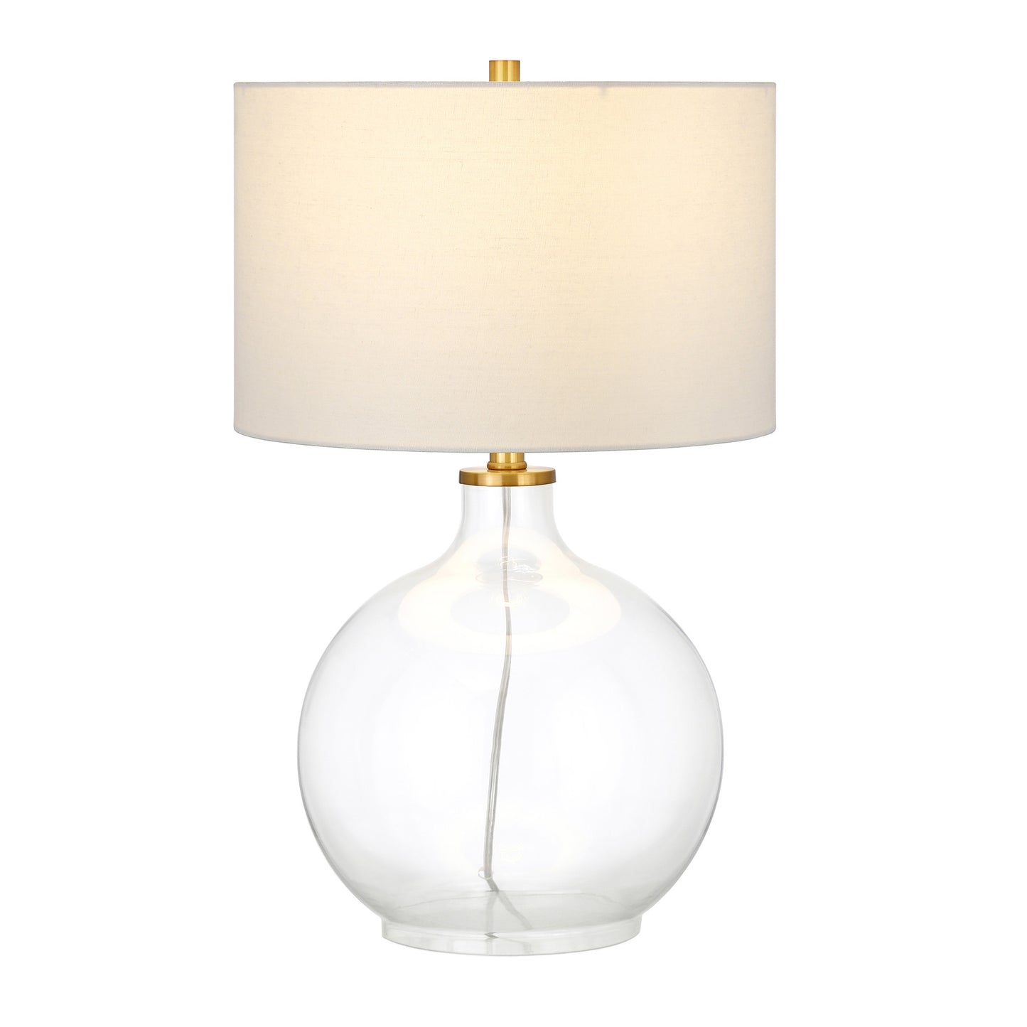 24" Clear Glass Table Lamp With White Drum Shade