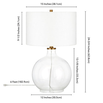 24" Clear Glass Table Lamp With White Drum Shade