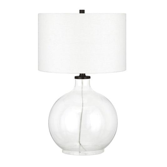 24" Clear Glass Table Lamp With White Drum Shade