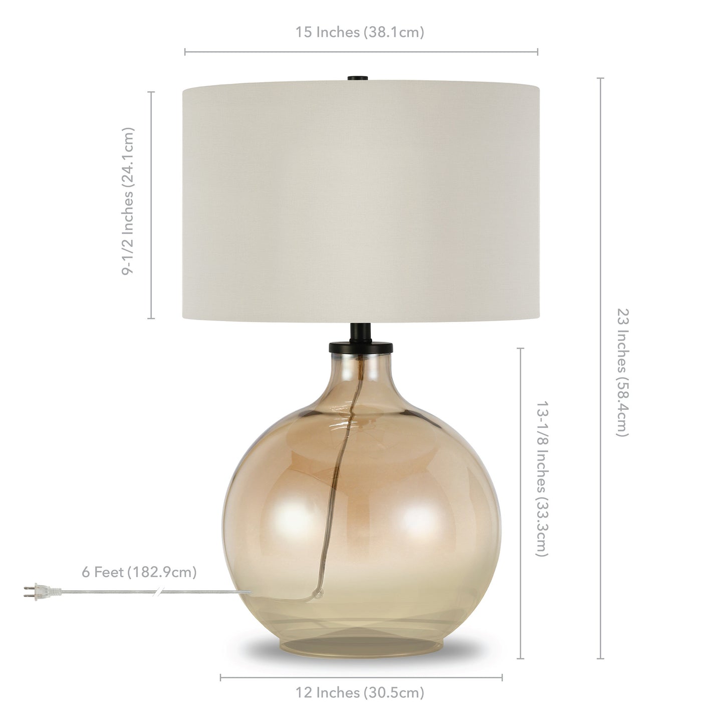 24" Gold Glass Globe Table Lamp With White Drum Shade