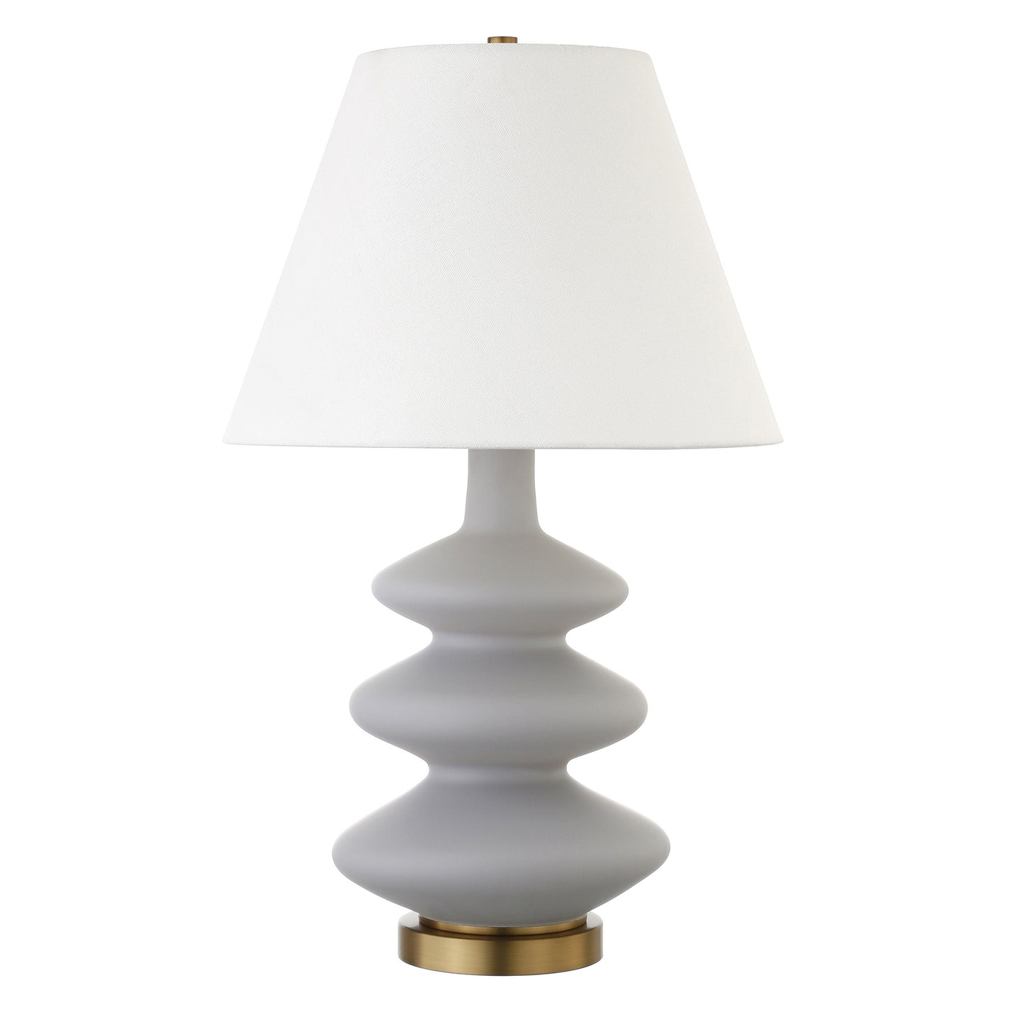 26" Gray and Gold Glass Gourd Table Lamp With White Empire Shade