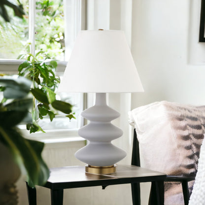 26" Gray and Gold Glass Gourd Table Lamp With White Empire Shade