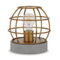 9" Gray Concrete Lantern Table Lamp With Brass Novelty Shade