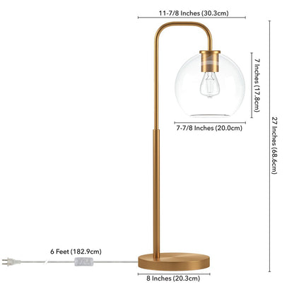27" Brass Metal Arched Table Lamp With Clear Globe Shade
