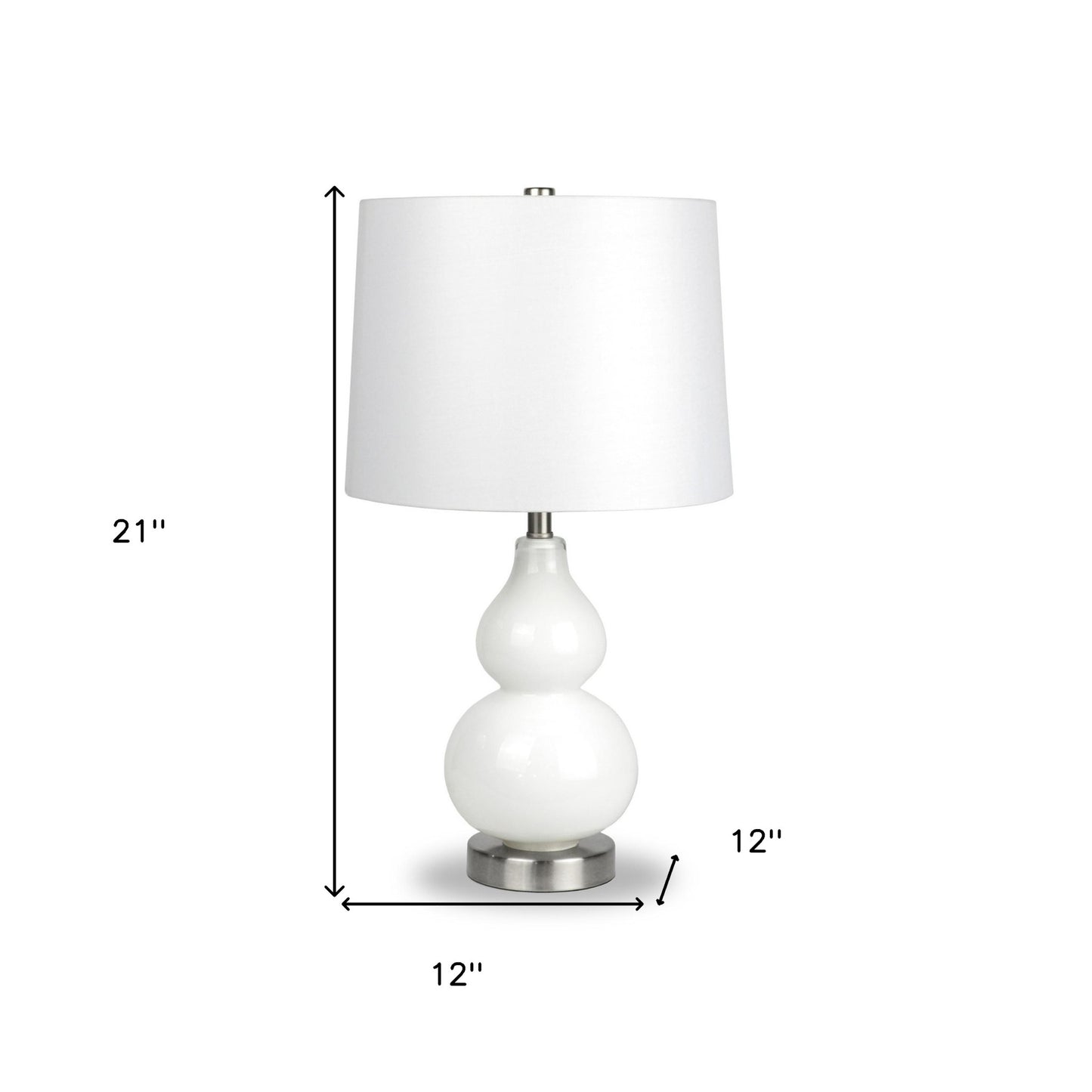 21" White Glass Gourd Table Lamp With White Drum Shade