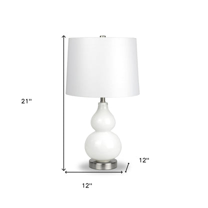 21" White Glass Gourd Table Lamp With White Drum Shade