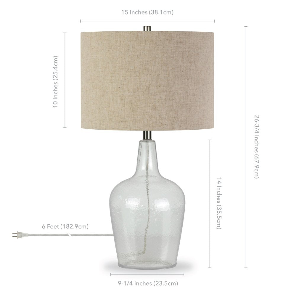 26" Clear Glass Gourd Table Lamp Coastal With Flax Drum Shade
