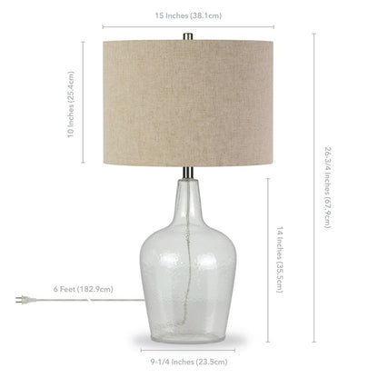 26" Clear Glass Gourd Table Lamp Coastal With Flax Drum Shade