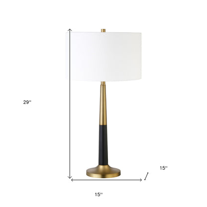 29" Black and Gold Metal Table Lamp With White Drum Shade