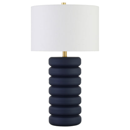 25" Navy Blue Ceramic Table Lamp With White Drum Shade