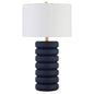 25" Navy Blue Ceramic Table Lamp With White Drum Shade