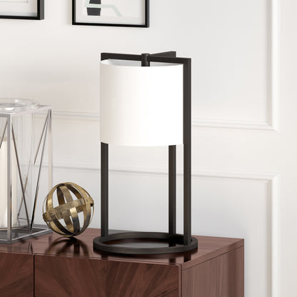 22" Black Metal Table Lamp With White Drum Shade