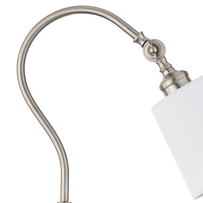 25" Nickel Metal Arched Table Lamp With White Drum Shade