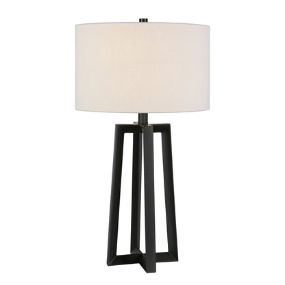 24" Black Metal Table Lamp With White Drum Shade