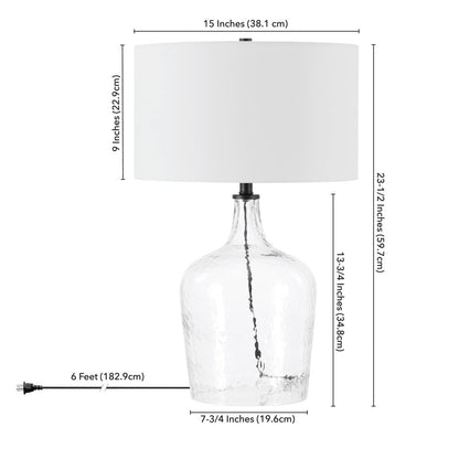 24" Clear Glass Table Lamp With White Drum Shade