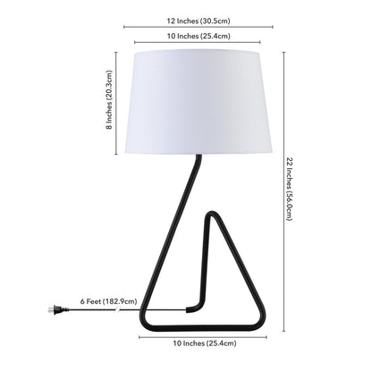 22" Black Metal Table Lamp With White Bell Shade