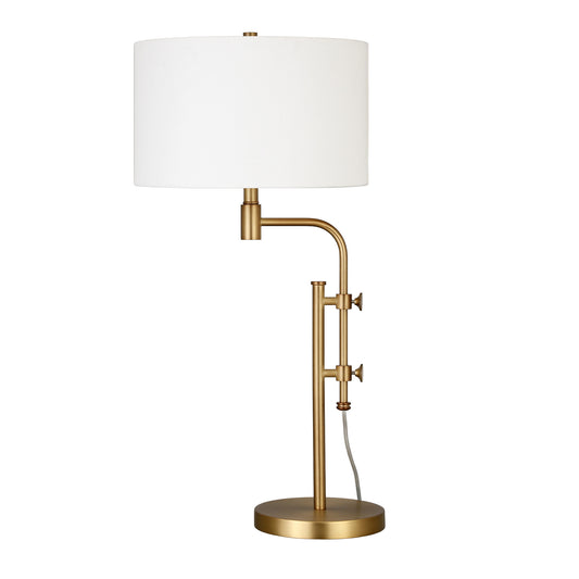 32" Brass Metal Adjustable Table Lamp With White Drum Shade