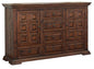 42" Chocolate Carved Geometric Solid Wood Two Door Six Drawer Combo Dresser