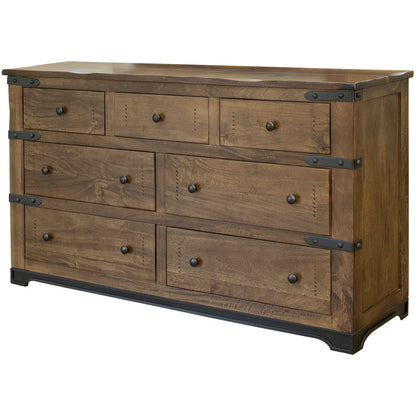 70" Brown and Black Solid Wood Seven Drawer Triple Dresser