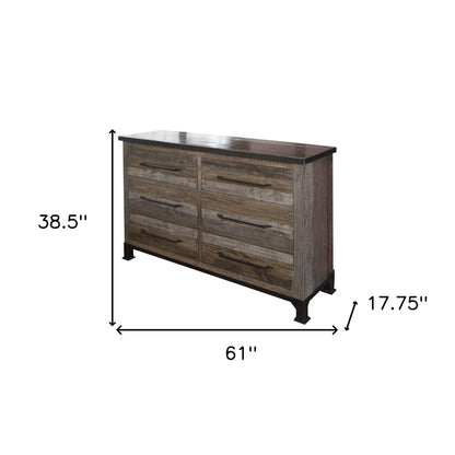 61" Brown Solid Wood Six Drawer Double Dresser