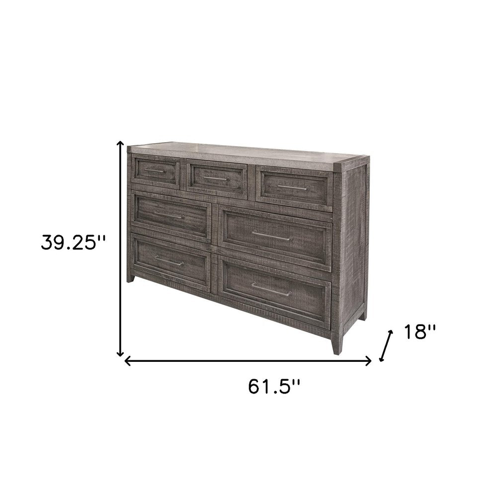 62" Gray Faux Marble And Solid Wood Seven Drawer Double Dresser