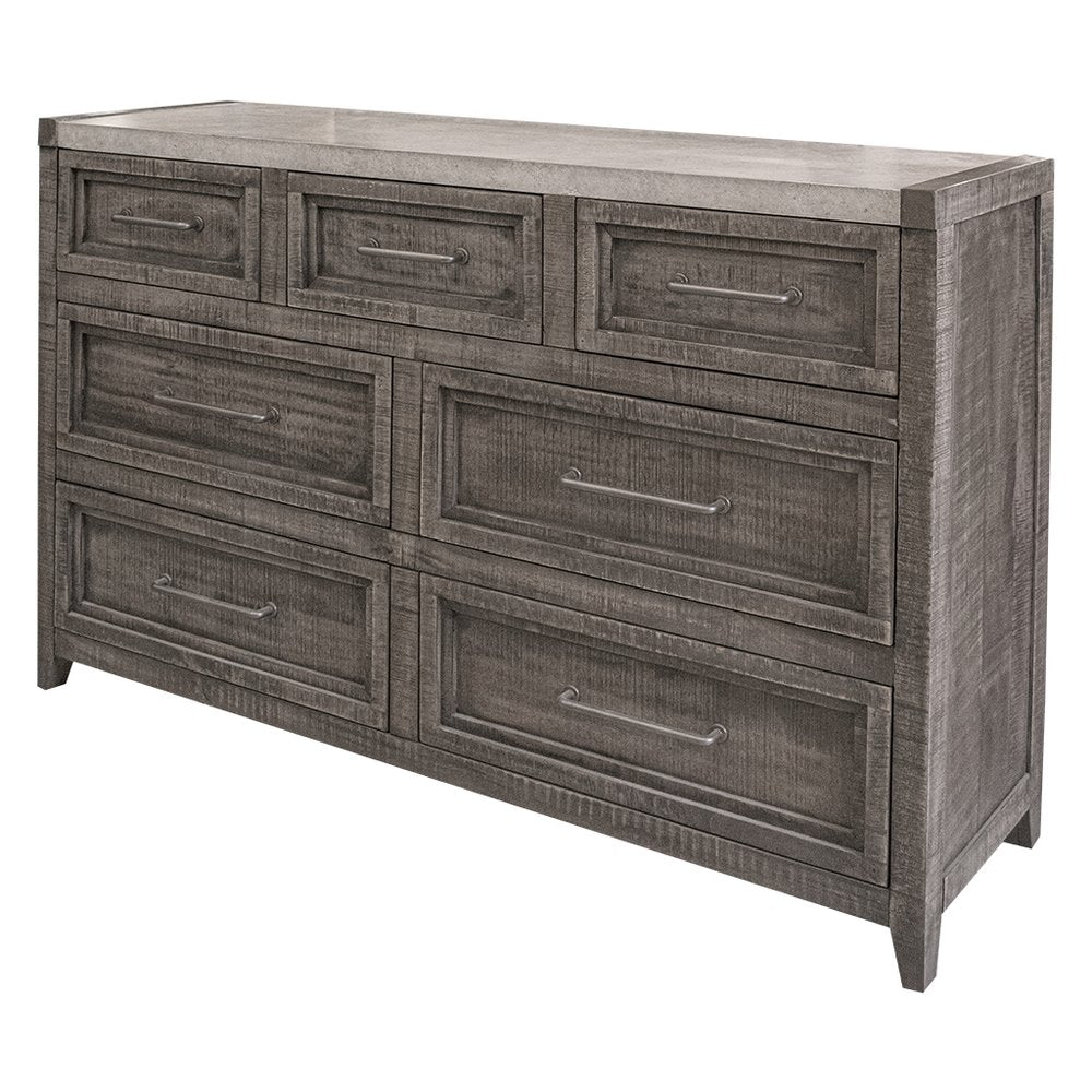 62" Gray Faux Marble And Solid Wood Seven Drawer Double Dresser