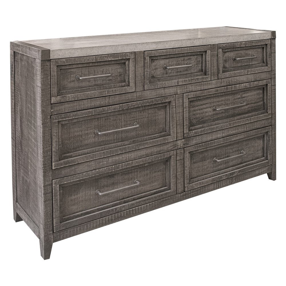 62" Gray Faux Marble And Solid Wood Seven Drawer Double Dresser