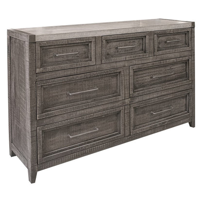 62" Gray Faux Marble And Solid Wood Seven Drawer Double Dresser