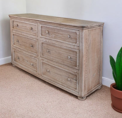 59" Natural Solid Wood Six Drawer Double Dresser