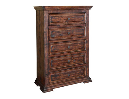 37" Chocolate Solid Wood Five Drawer Dresser
