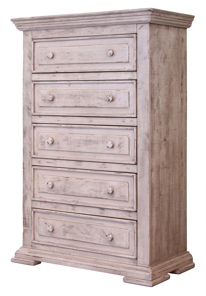 37" White Solid Wood Five Drawer Dresser