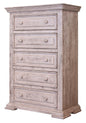 37" White Solid Wood Five Drawer Dresser