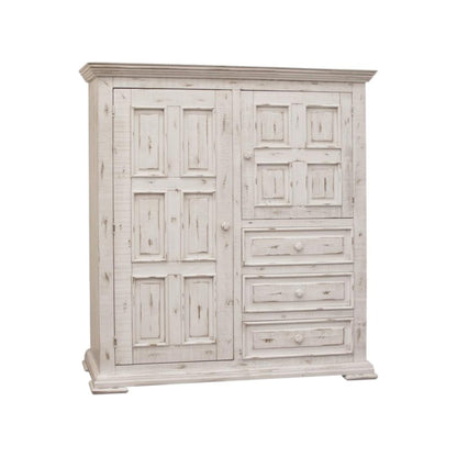 55" White Carved Geometric Solid Wood Three Drawer Gentlemens Chest
