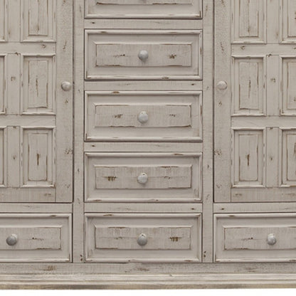 64" White Carved Geometric Solid Wood Seven Drawer Gentlemens Chest
