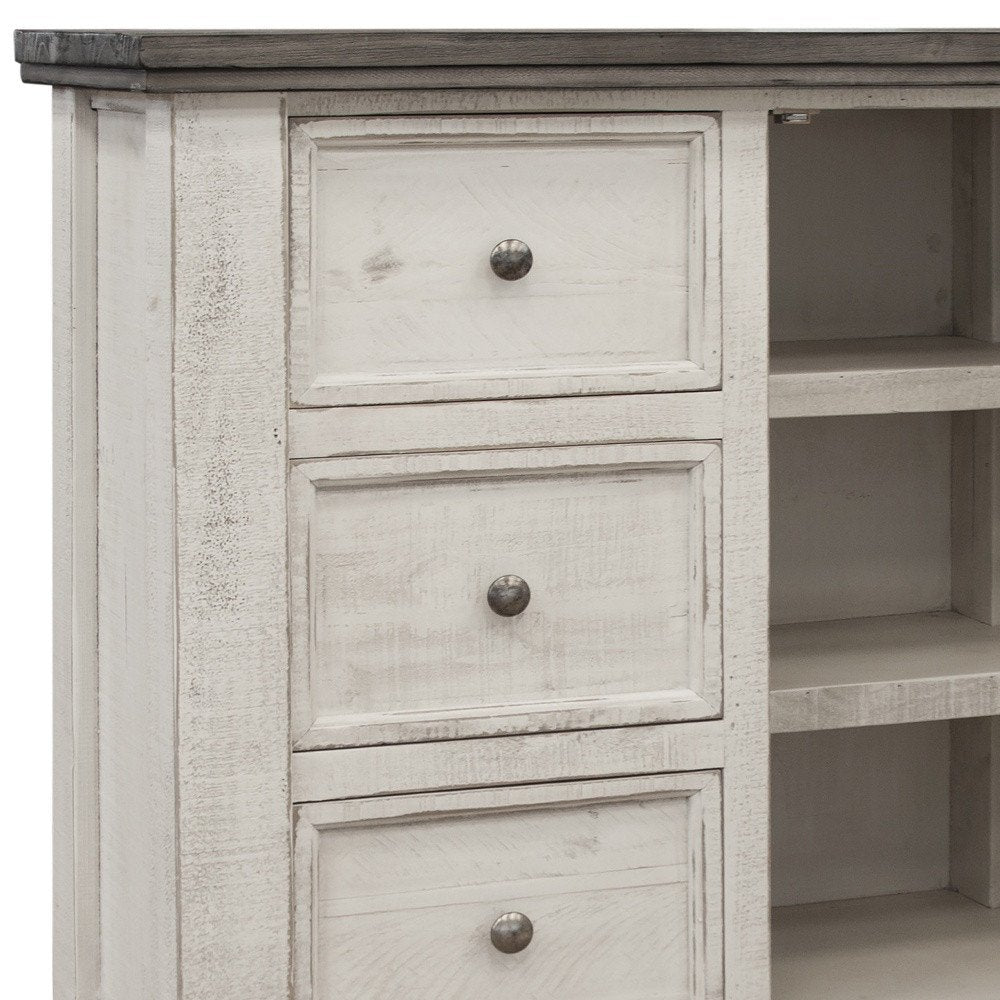 39" Gray And Ivory Solid Wood Three Drawer Dresser