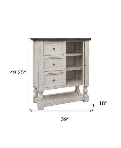 39" Gray and Ivory Solid Wood Three Drawer Chest