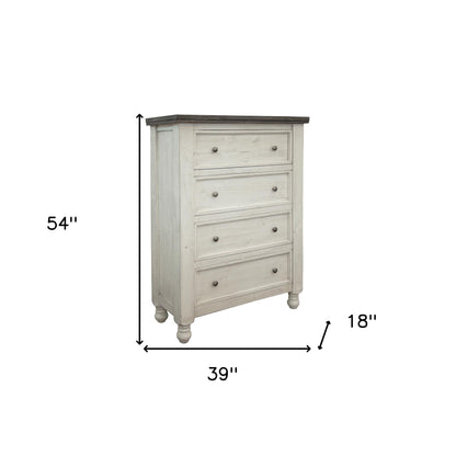 39" Gray and Ivory Solid Wood Four Drawer Chest