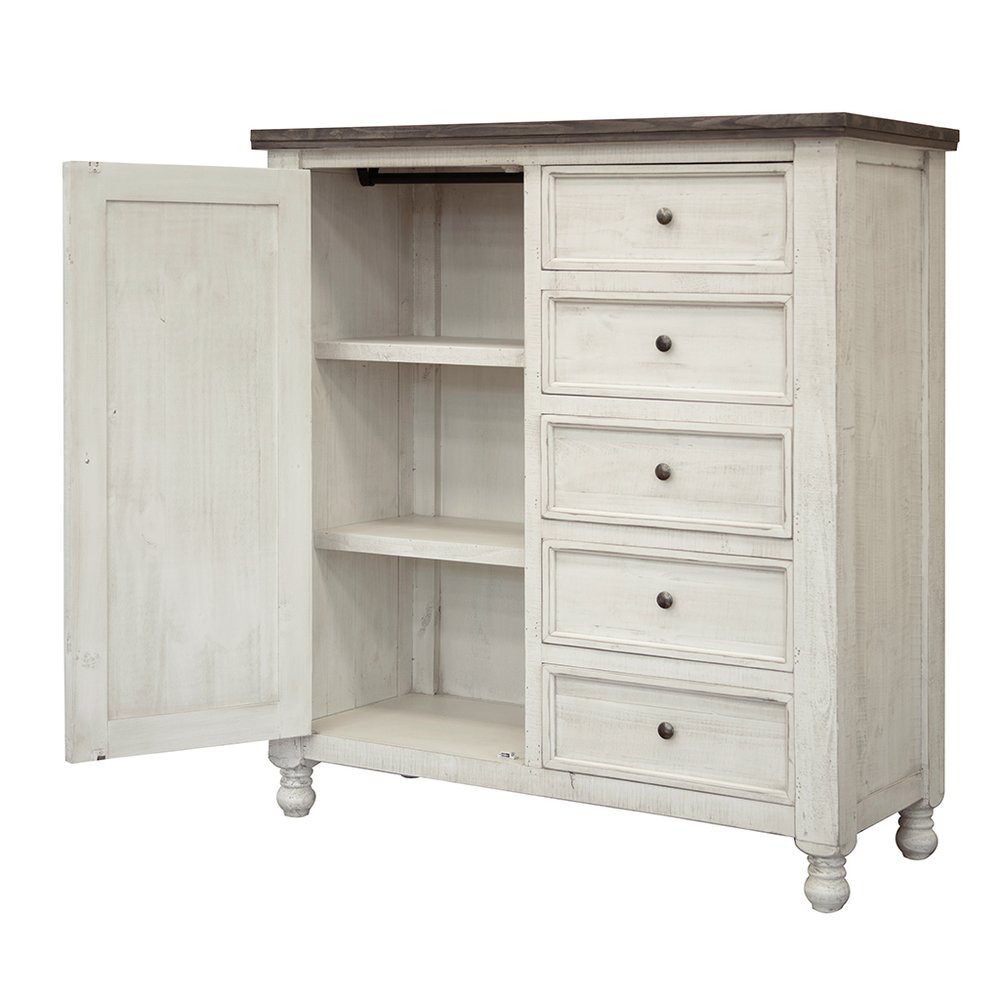 55" Gray And Ivory Solid Wood Five Drawer Gentlemens Chest