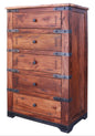 36" Natural Solid Wood Five Drawer Dresser
