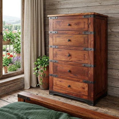 36" Natural Solid Wood Five Drawer Dresser
