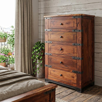 36" Natural Solid Wood Five Drawer Dresser