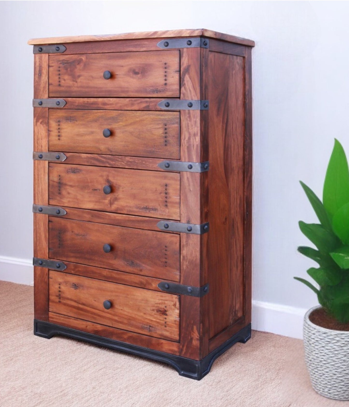 36" Natural Solid Wood Five Drawer Chest