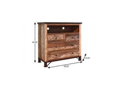 43" Brown Solid Wood Four Drawer Dresser