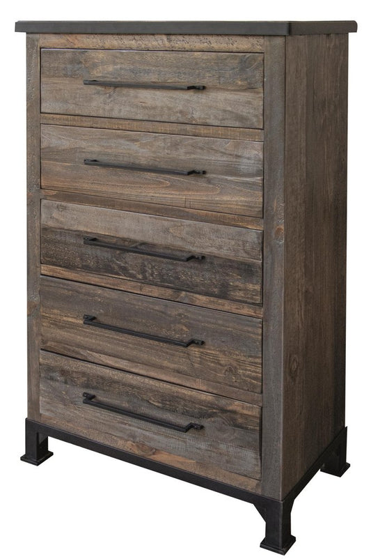 36" Gray Solid Wood Five Drawer Dresser