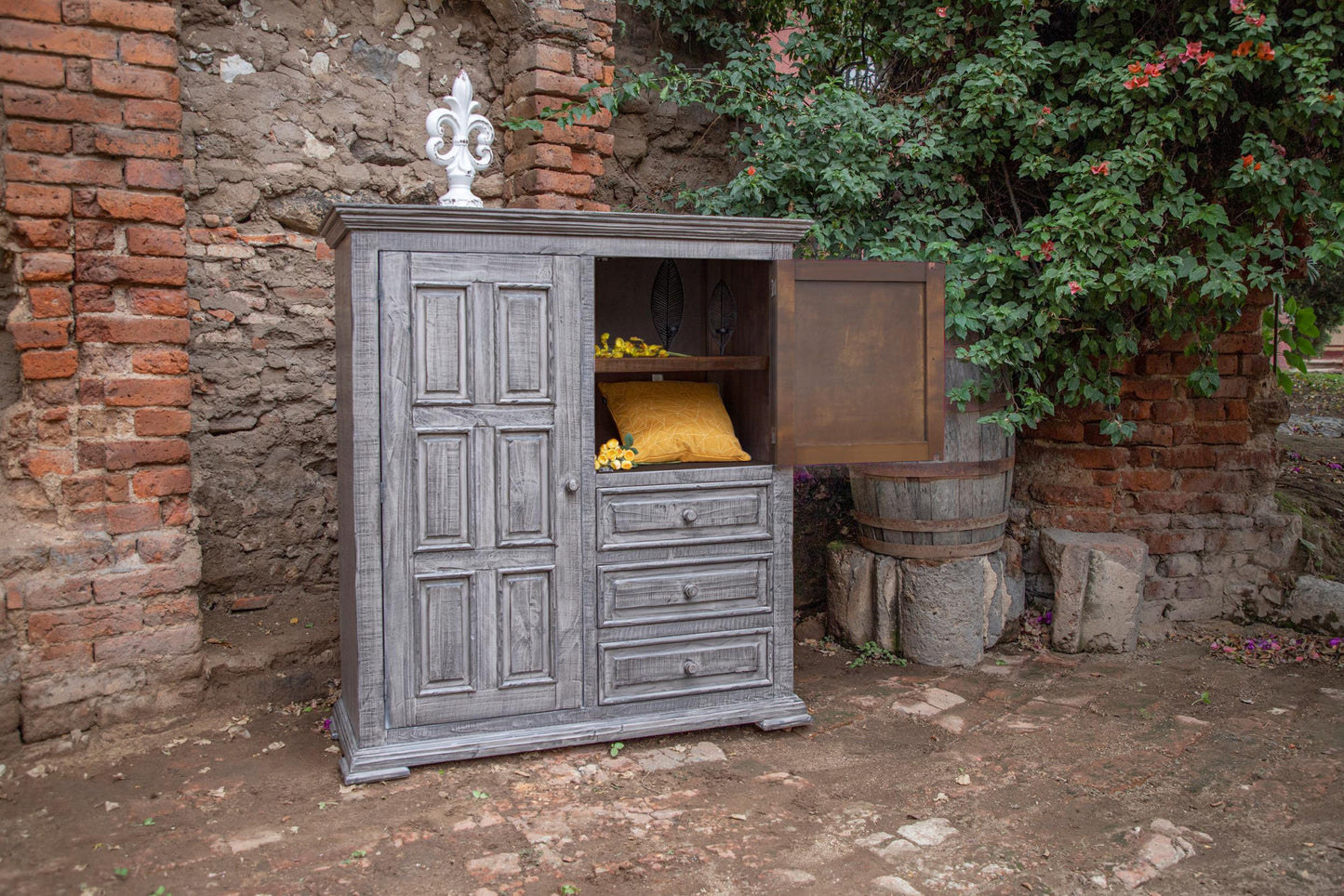 55" Gray Solid Wood Three Drawer Gentlemans Chest