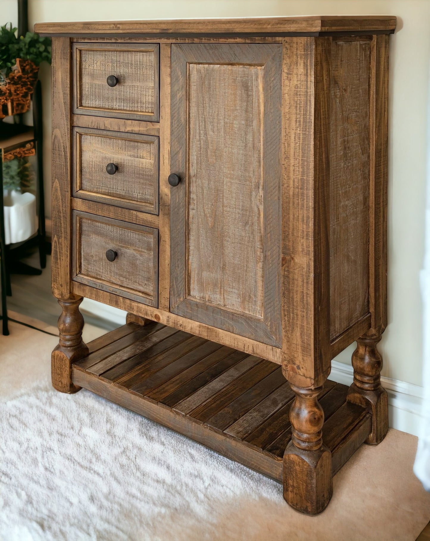 39" Brown Solid Wood Three Drawer Chest