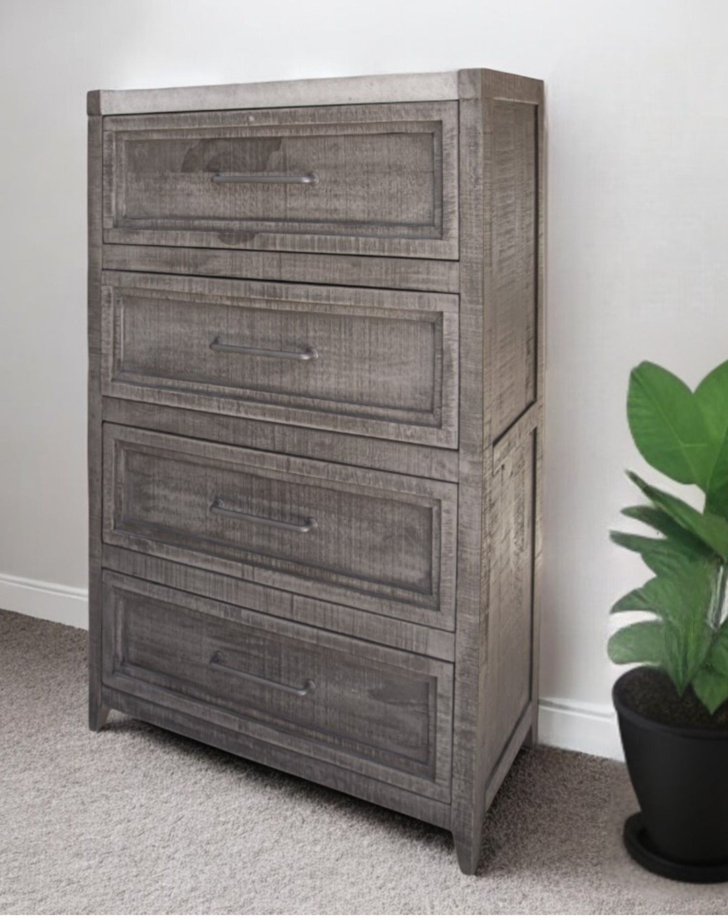 37" Gray Solid Wood Four Drawer Chest