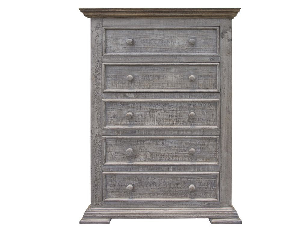 37" Gray Solid Wood Five Drawer Dresser