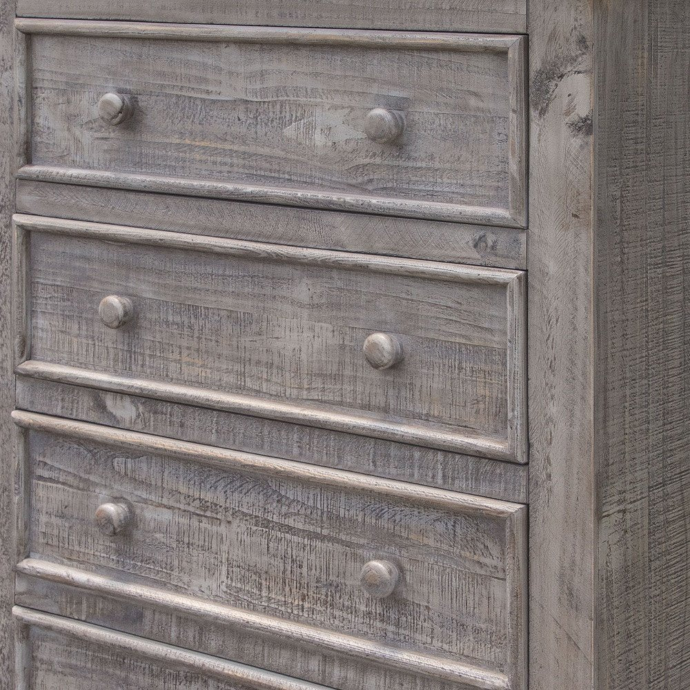 37" Gray Solid Wood Five Drawer Dresser